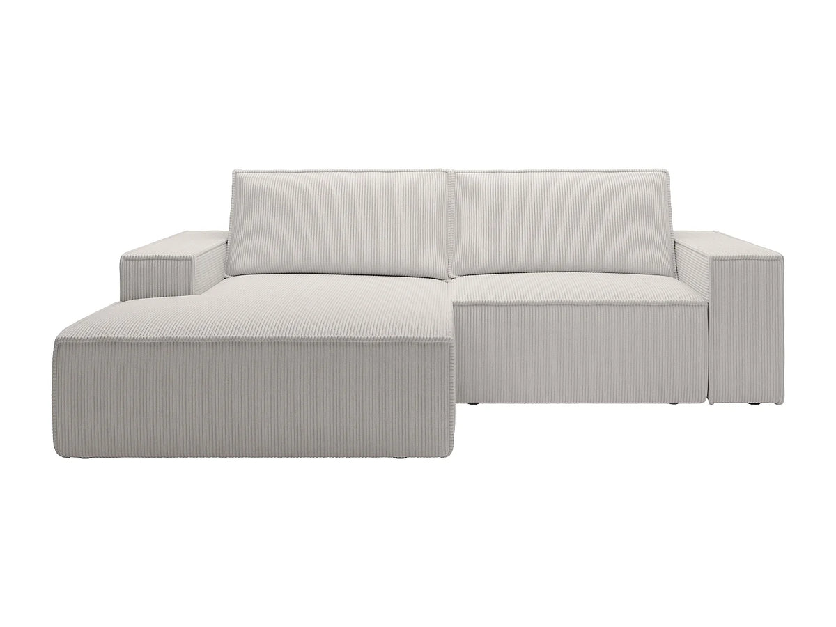 Petit canapé d'angle Japandi gauche convertible en velours côtelé beige 240 cm - Amelia