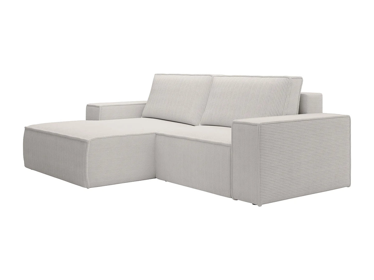 Petit canapé d'angle Japandi gauche convertible en velours côtelé beige 240 cm - Amelia