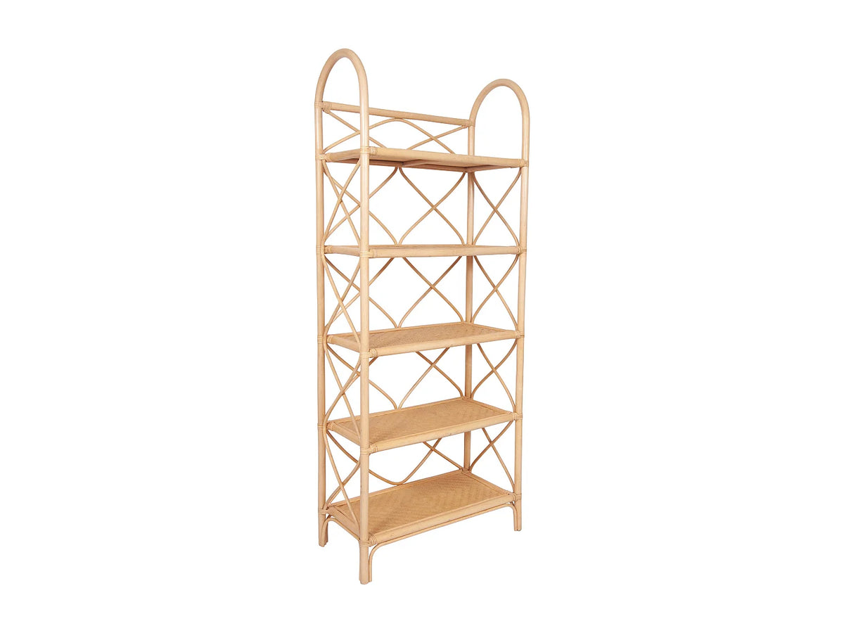 Étagère Japandi 5 tablettes en rotin et bambou naturel 74 x 180 cm - Zaryno