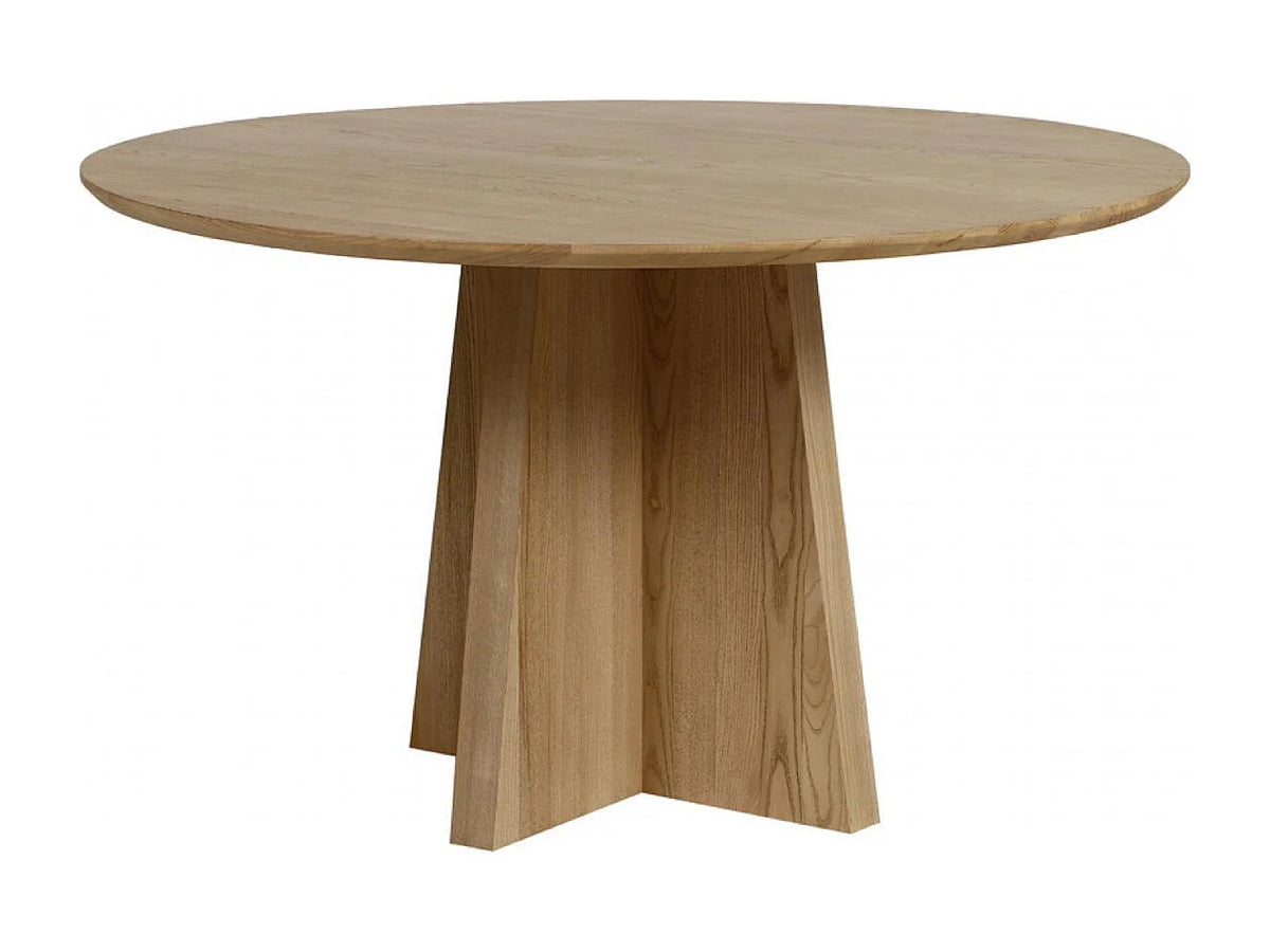 Table à manger ronde Japandi 5 personnes en bois massif beige patiné Ø 130 cm