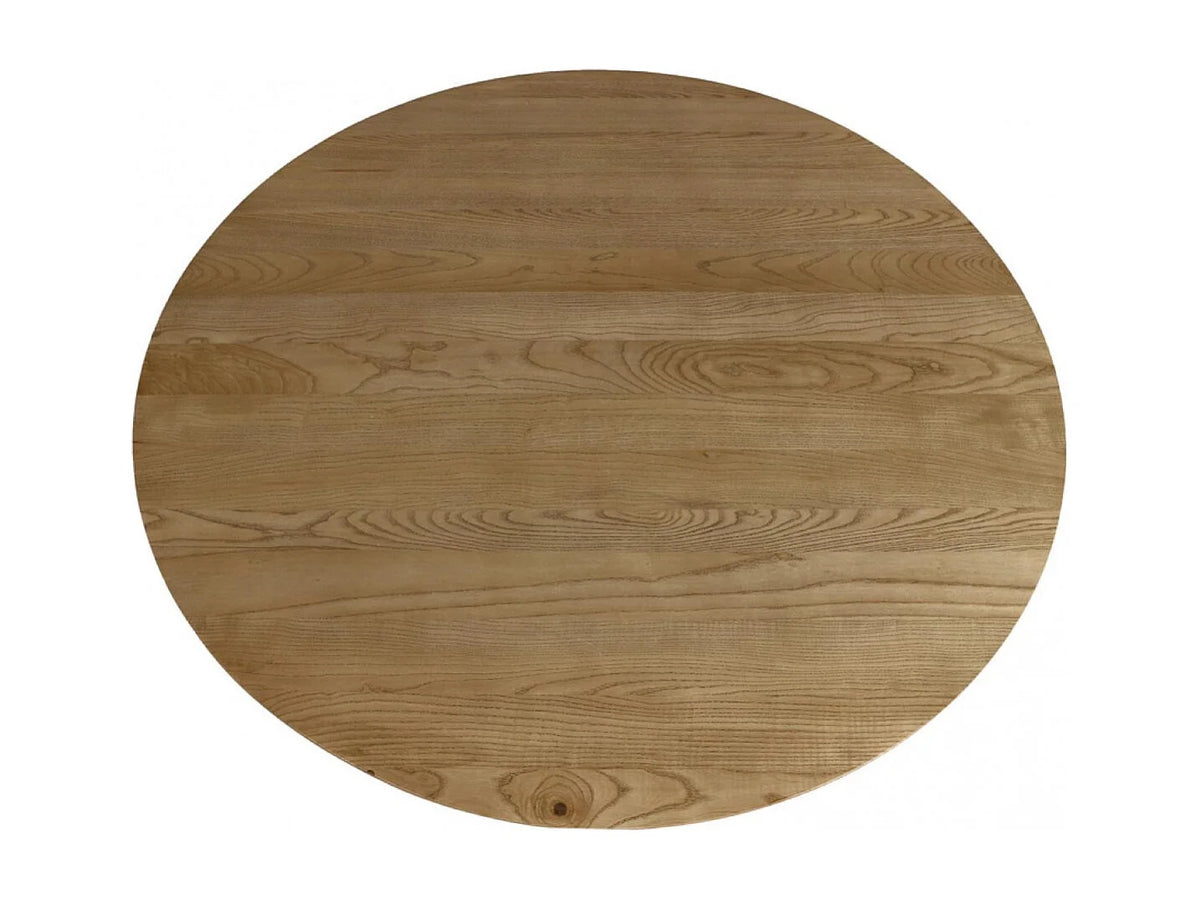 Table à manger ronde Japandi 5 personnes en bois massif beige patiné Ø 130 cm