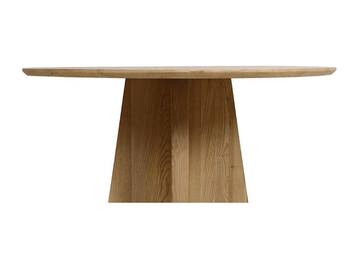 Table à manger ronde Japandi 5 personnes en bois massif beige patiné Ø 130 cm