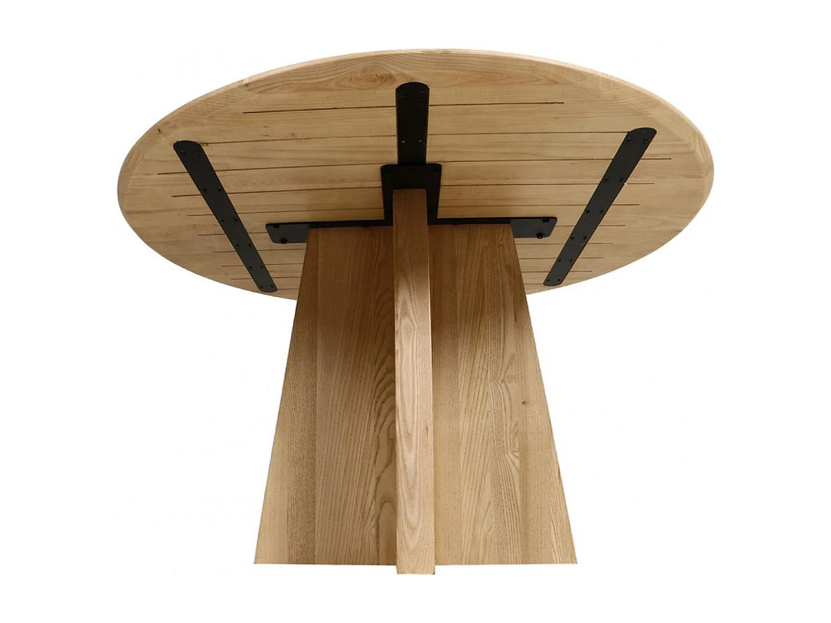 Table à manger ronde Japandi 5 personnes en bois massif beige patiné Ø 130 cm