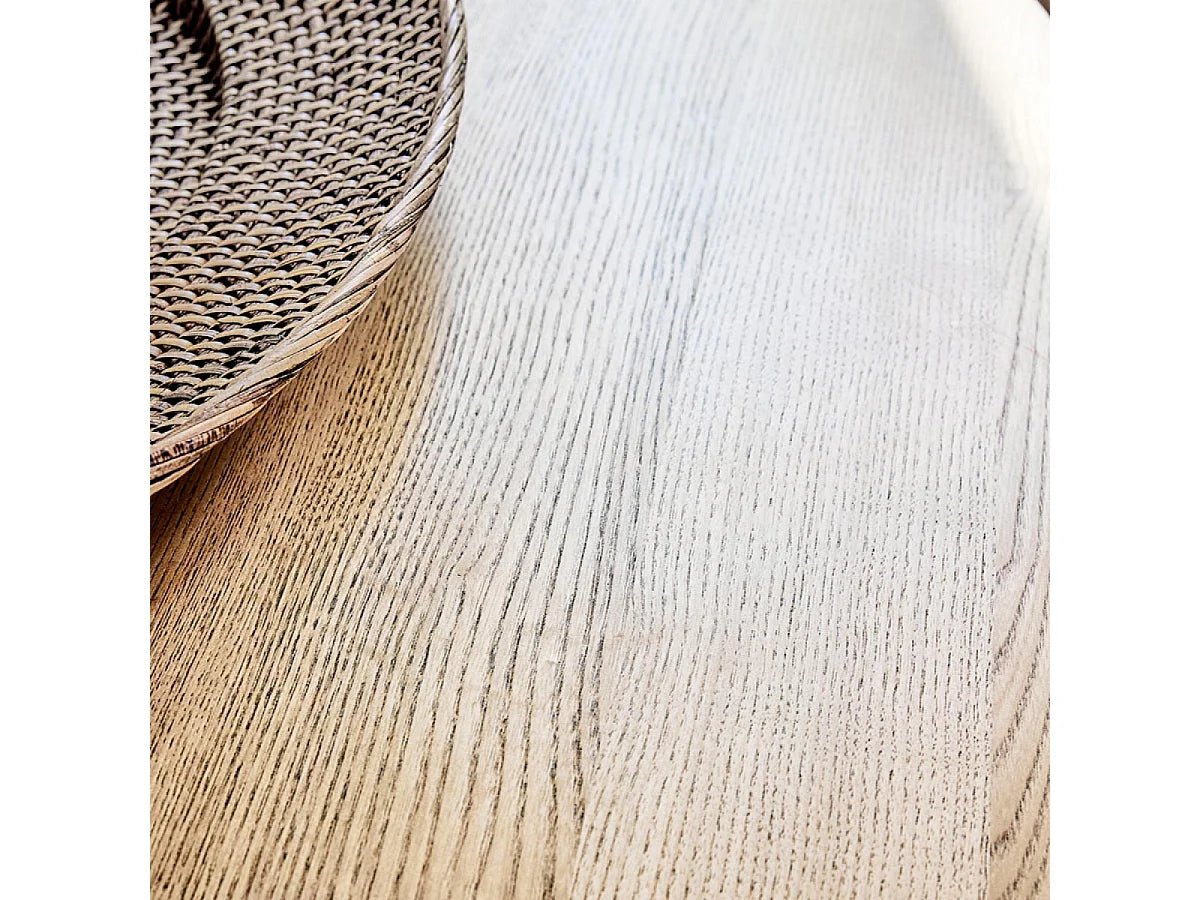Table à manger ronde Japandi 5 personnes en bois massif beige patiné Ø 130 cm