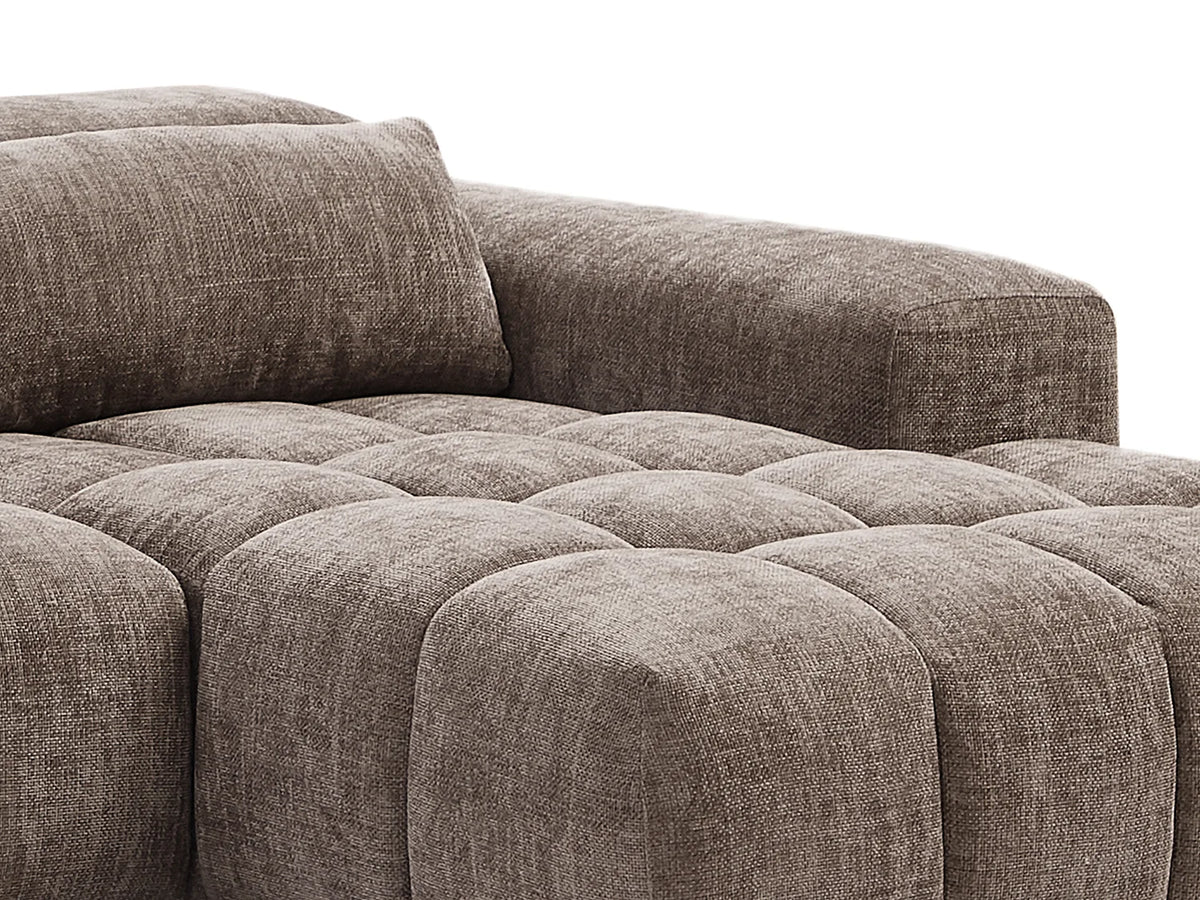 Canapé d'angle Japandi droit en tissu texturé taupe 312 cm - Loponza