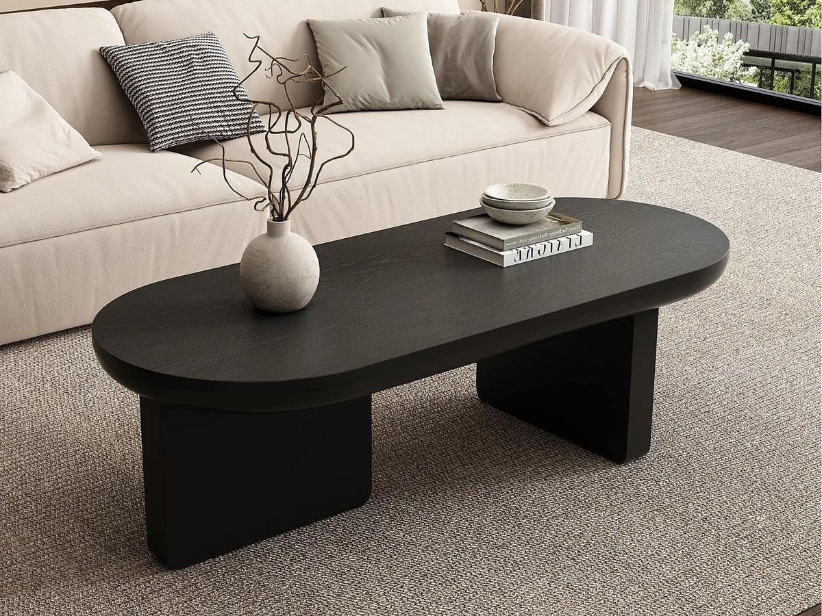 Table basse Japandi ovale en MDF laqué noir 119,7 x 49,8 cm