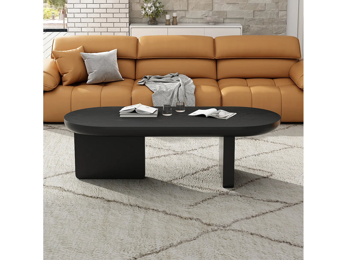 Table basse Japandi ovale en MDF laqué noir 119,7 x 49,8 cm