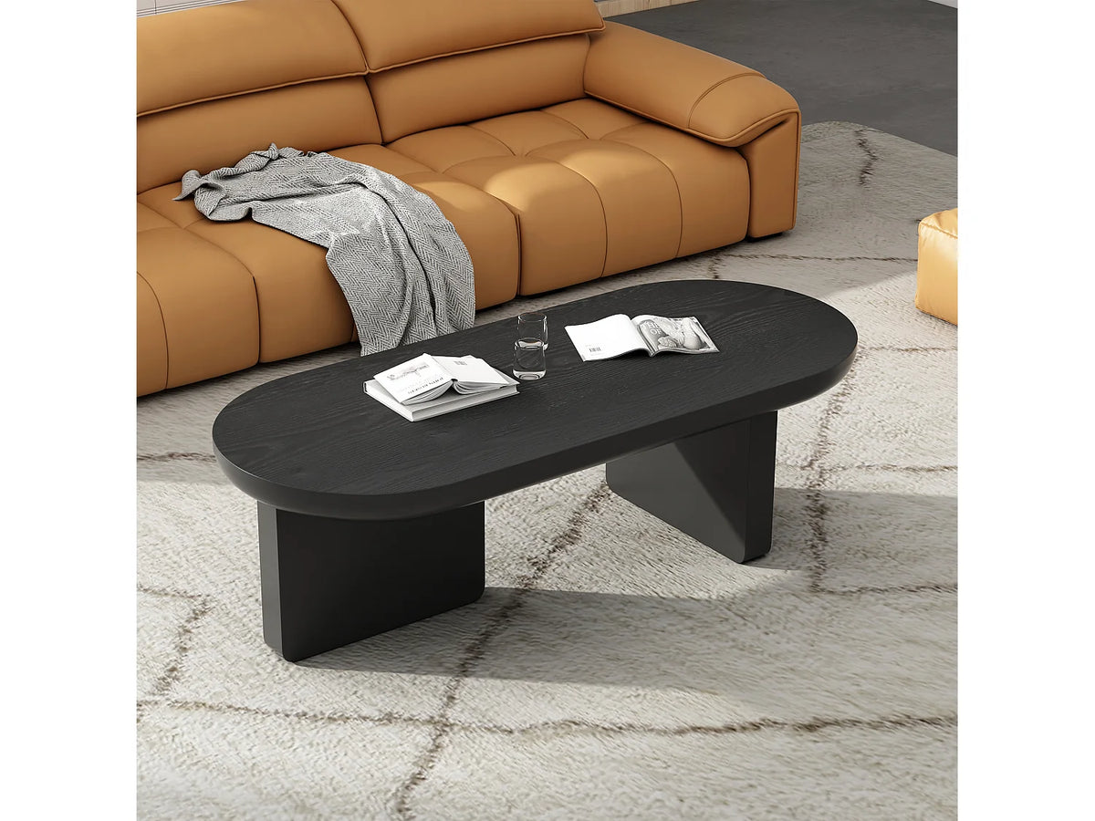 Table basse Japandi ovale en MDF laqué noir 119,7 x 49,8 cm