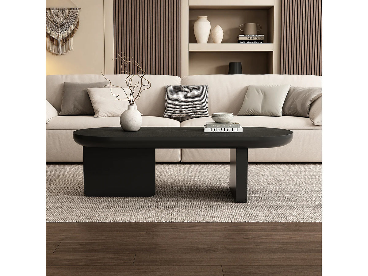 Table basse Japandi ovale en MDF laqué noir 119,7 x 49,8 cm
