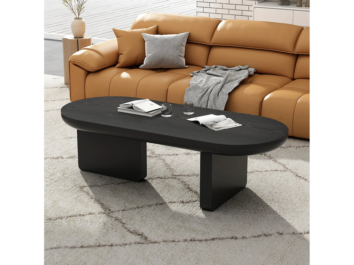 Table basse Japandi ovale en MDF laqué noir 119,7 x 49,8 cm