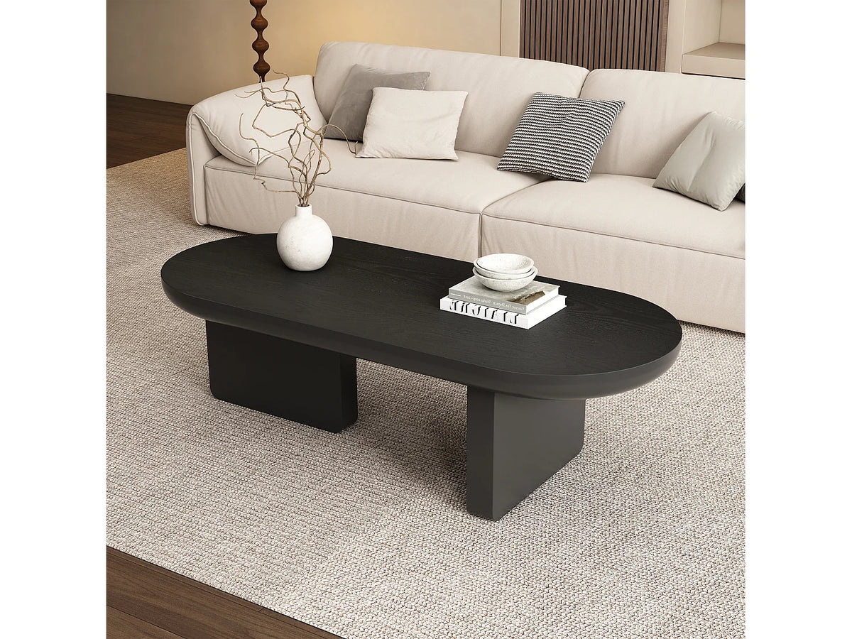 Table basse Japandi ovale en MDF laqué noir 119,7 x 49,8 cm