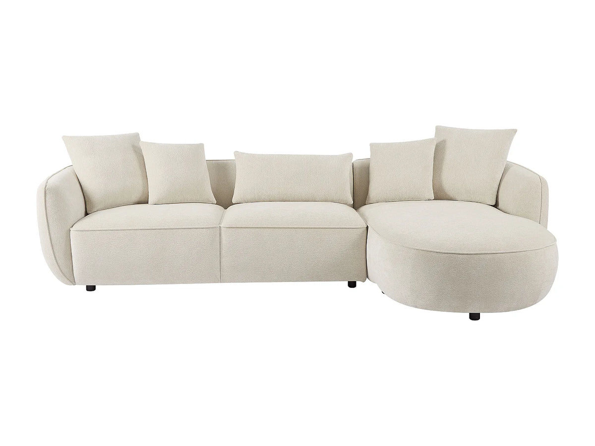 Canapé d'angle Japandi droit 5 places en tissu chenille beige 296 cm - Dokalo