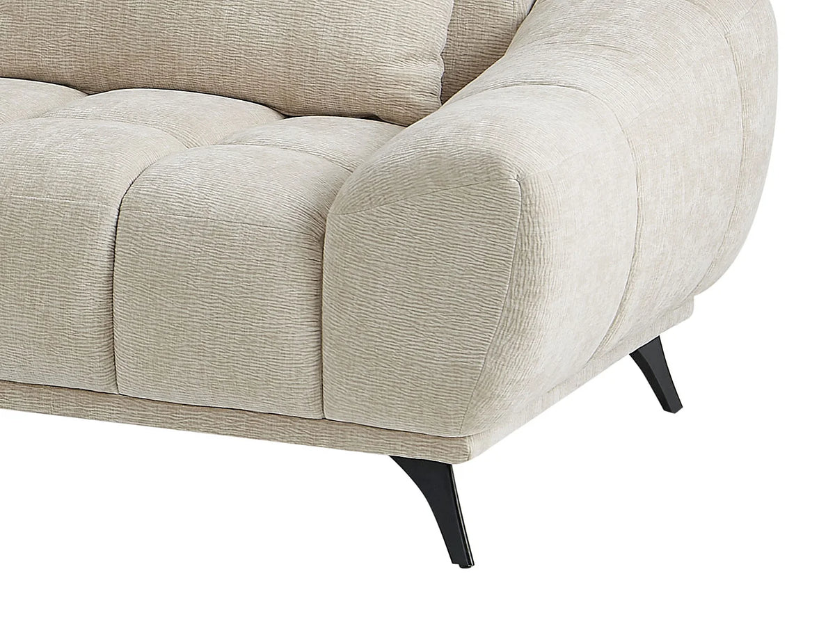Canapé d'angle Japandi gauche à dossier relevable en velours texturé beige 285 cm - Maviro
