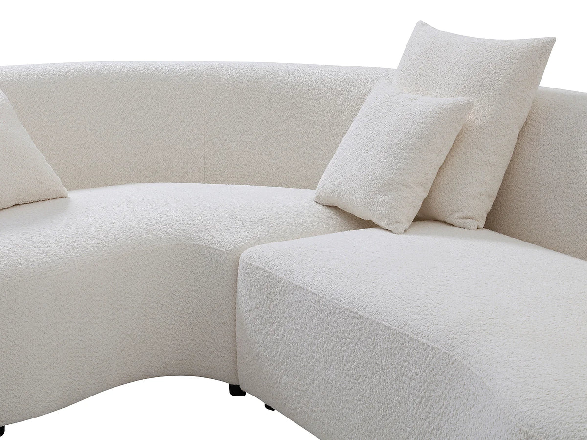 Canapé d'angle Japandi gauche 5 places en bouclette blanche 290 cm - Lapiota