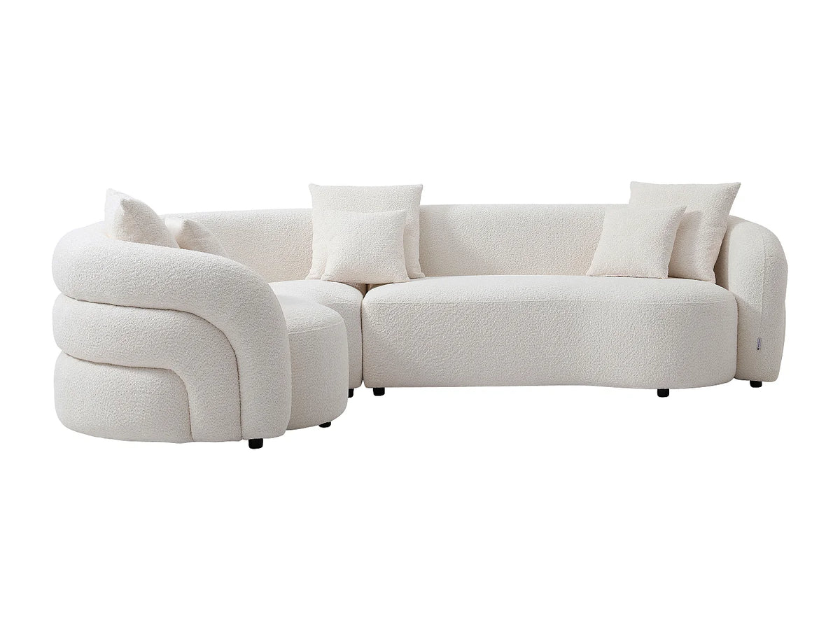 Canapé d'angle Japandi gauche 5 places en bouclette blanche 290 cm - Lapiota