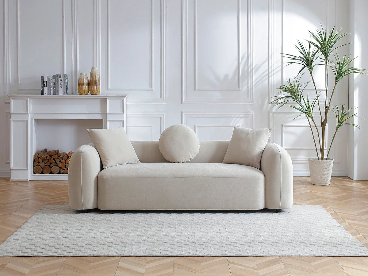 Canapé Japandi 3 places en tissu beige 229 cm - Oxila