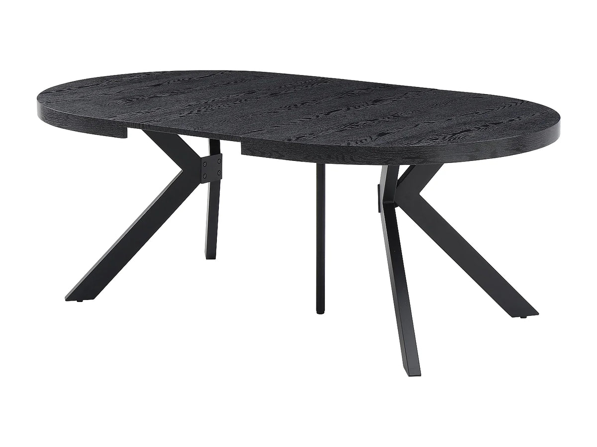 Table à manger Japandi extensible 6 à 12 personnes en MDF et acier noir 150 x 120 cm - Komoni