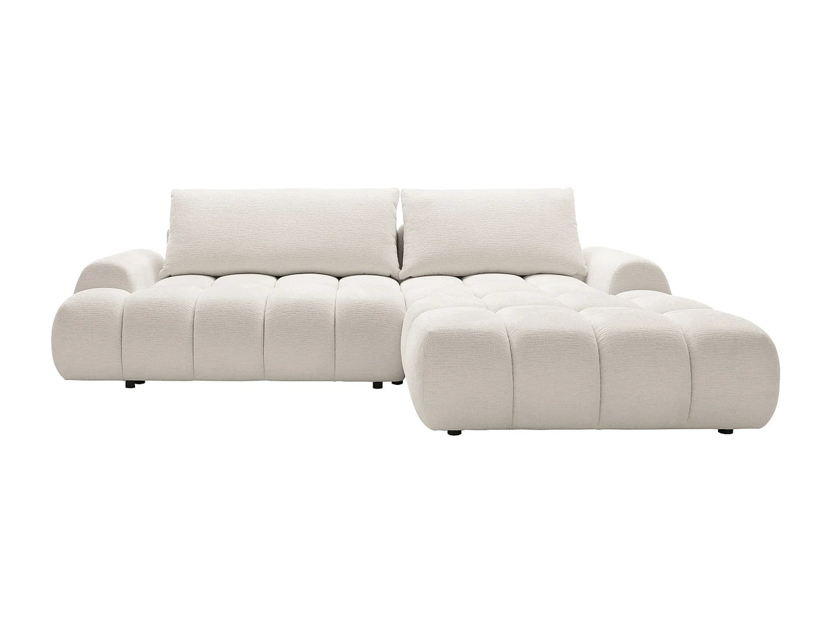 Canapé d'angle Japandi droit convertible avec coffre en tissu chenille beige 280 cm - Farneta