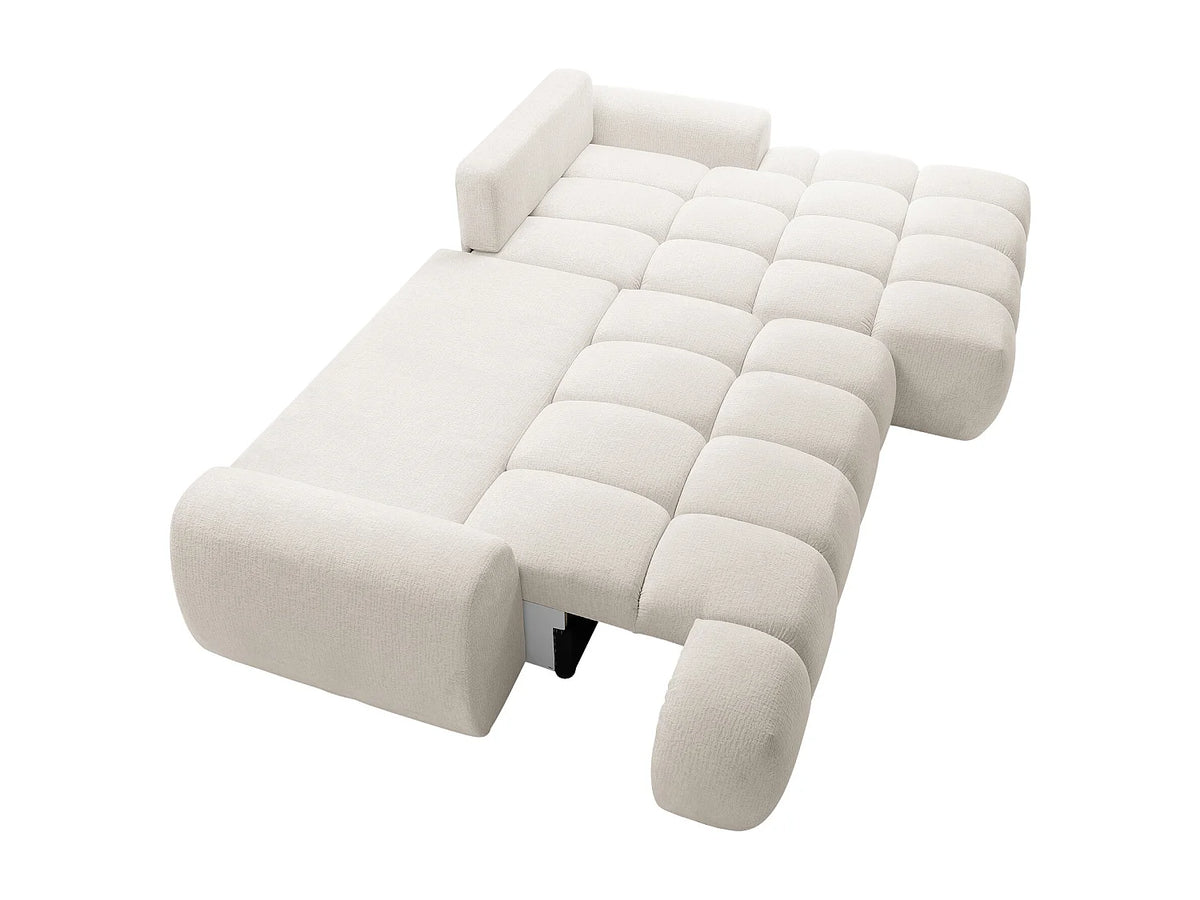 Canapé d'angle Japandi droit convertible avec coffre en tissu chenille beige 280 cm - Farneta