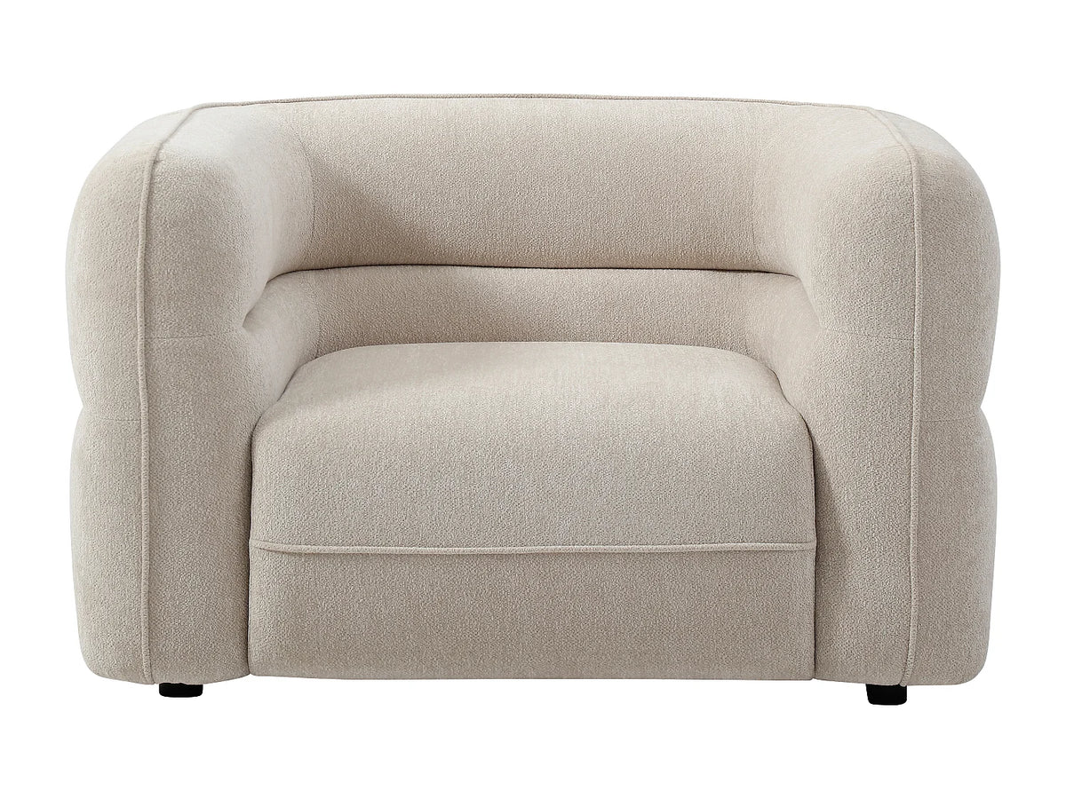 Fauteuil Japandi lounge arrondi en tissu chenille beige - Taliena