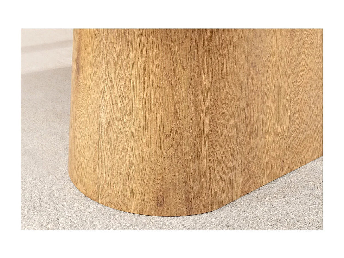 Table à manger ovale Japandi 10 personnes effet marbre blanc et chêne 200 x 100 cm - Lumea