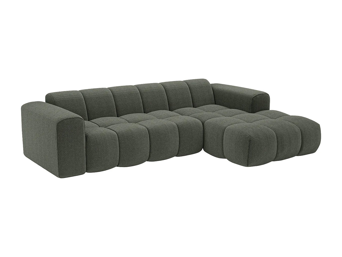 Canapé d'angle Japandi droit 4 places en tissu chenille vert 284 cm - Caleso