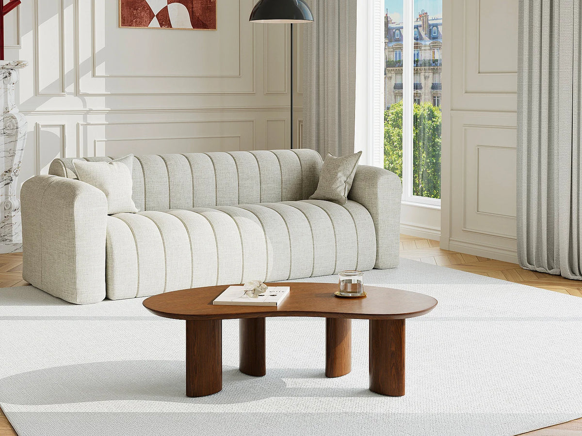 Table basse Japandi organique en placage de noyer naturel foncé 120 x 70 cm - Calynor