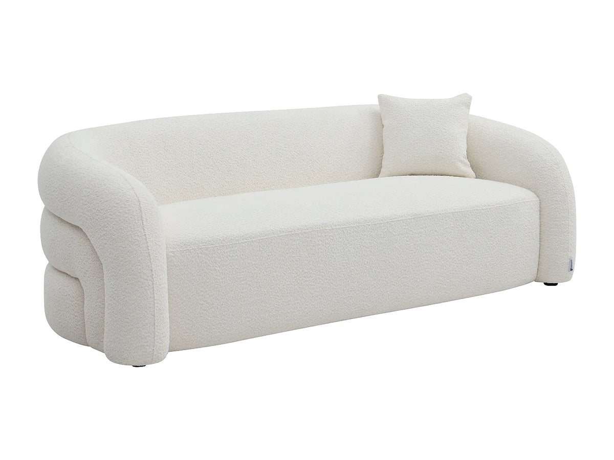 Canapé Japandi 3 places en bouclette blanche 220 cm - Lapiota