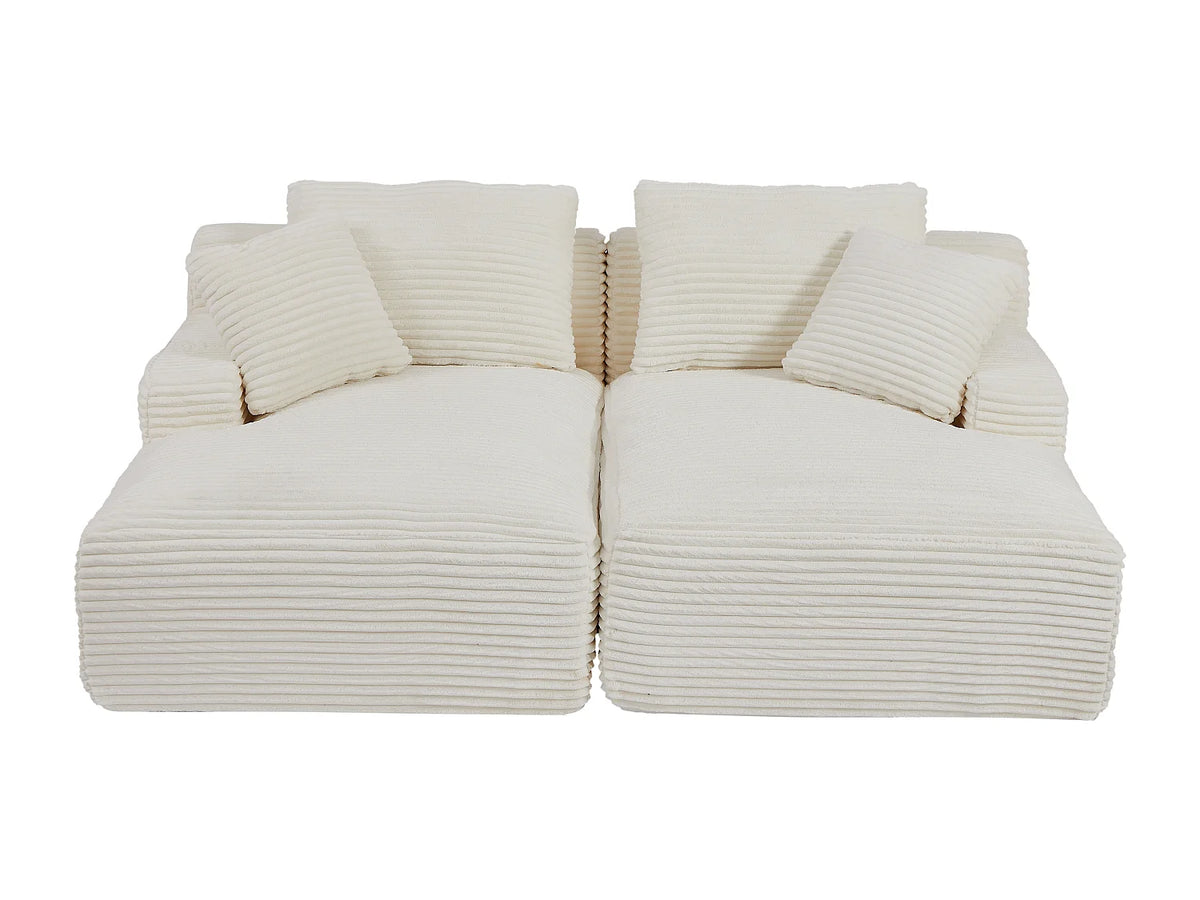 Canapé Japandi 3 places à assise profonde en velours côtelé grosses côtes beige 200 cm - Donilia
