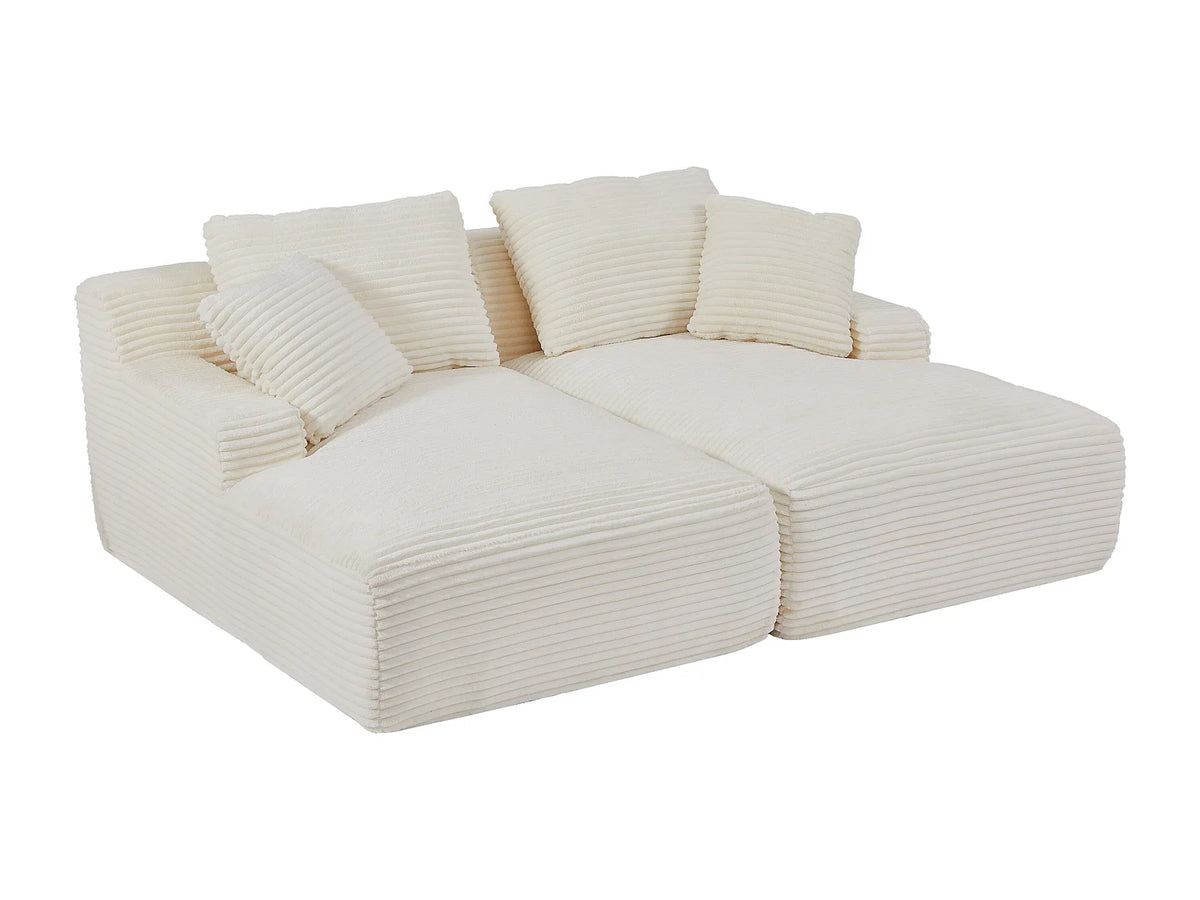 Canapé Japandi 3 places à assise profonde en velours côtelé grosses côtes beige 200 cm - Donilia