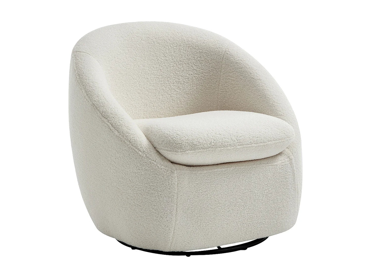 Fauteuil Japandi pivotant en tissu bouclette blanc - Netalio