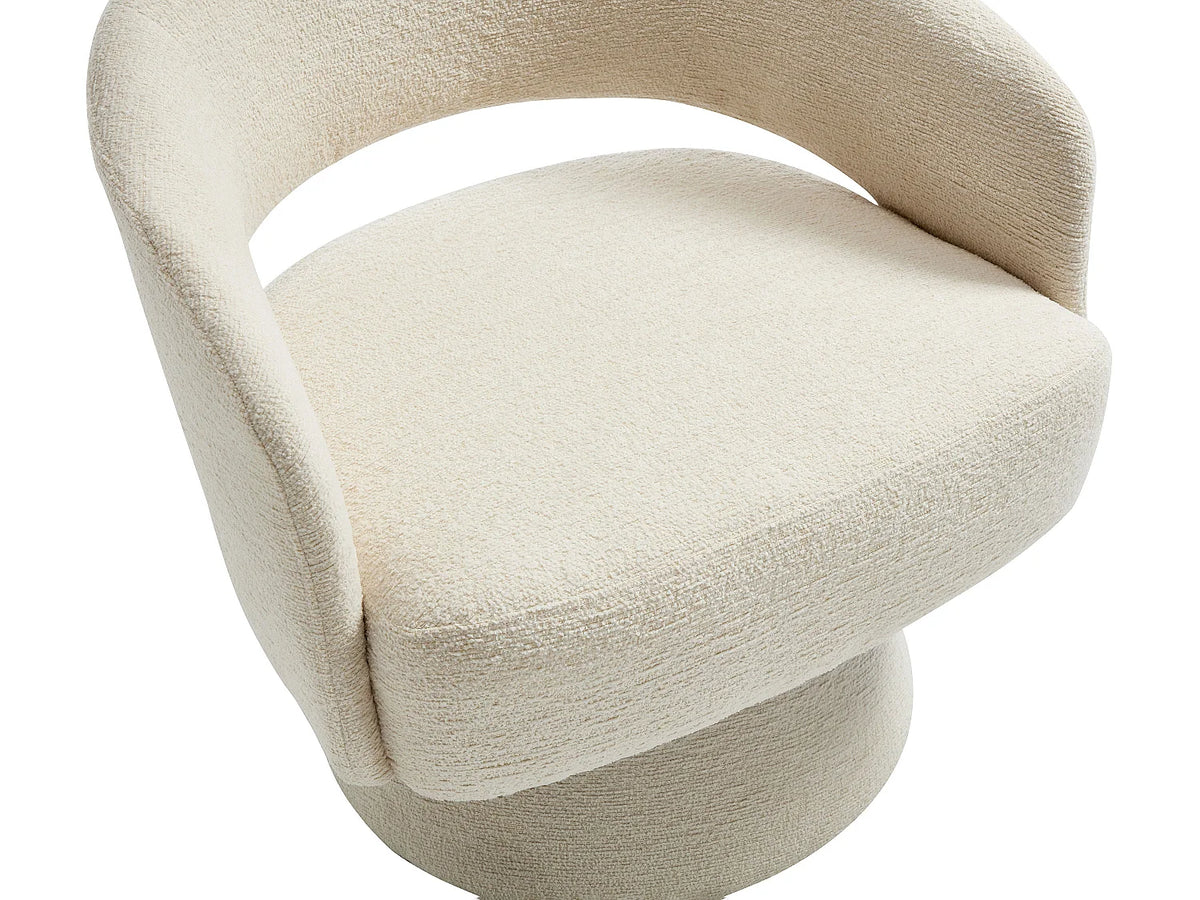 Fauteuil Japandi pivotant en tissu chenille beige - Fedote