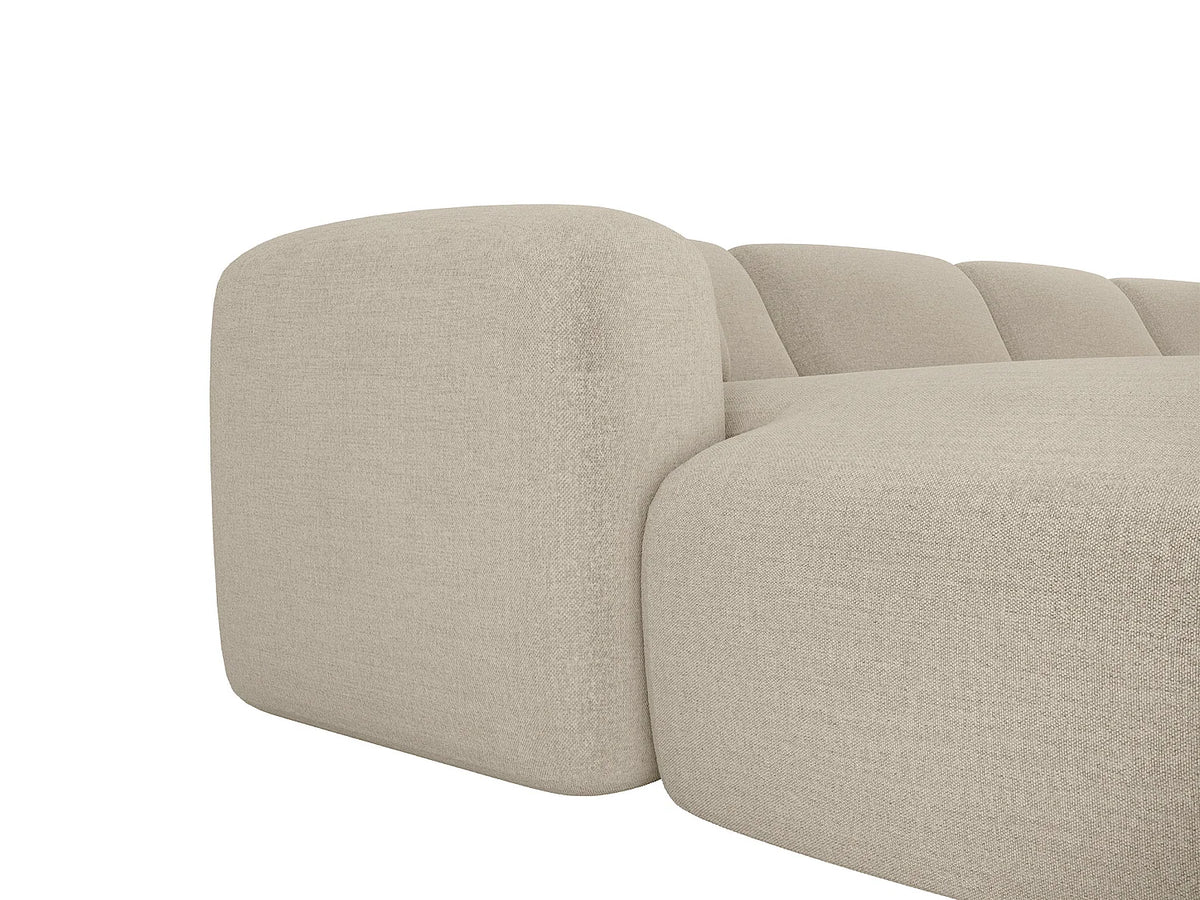 Grand canapé d'angle Japandi panoramique 7 places en tissu chiné beige 356 cm - Pogni