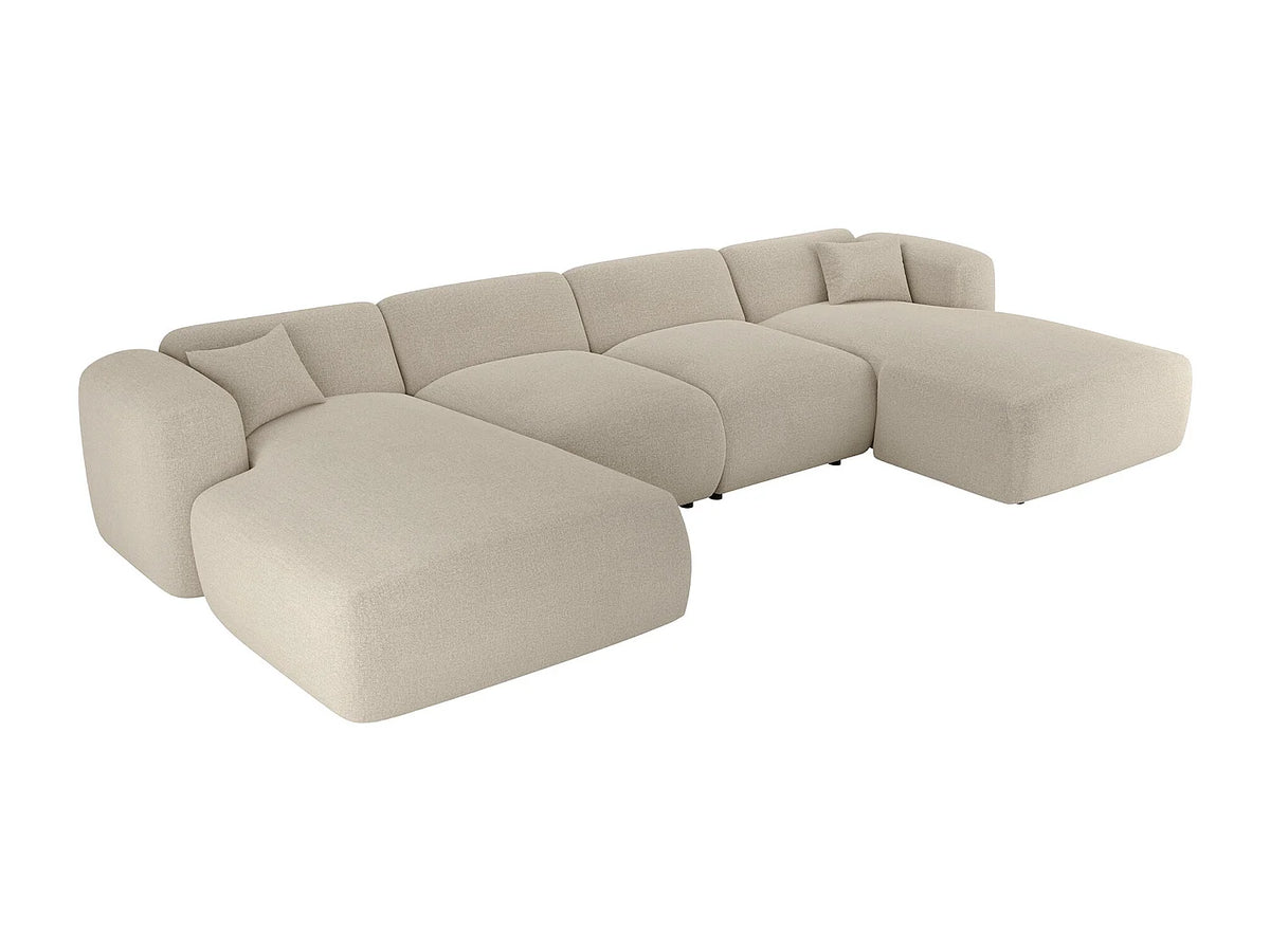 Grand canapé d'angle Japandi panoramique 7 places en tissu chiné beige 356 cm - Pogni