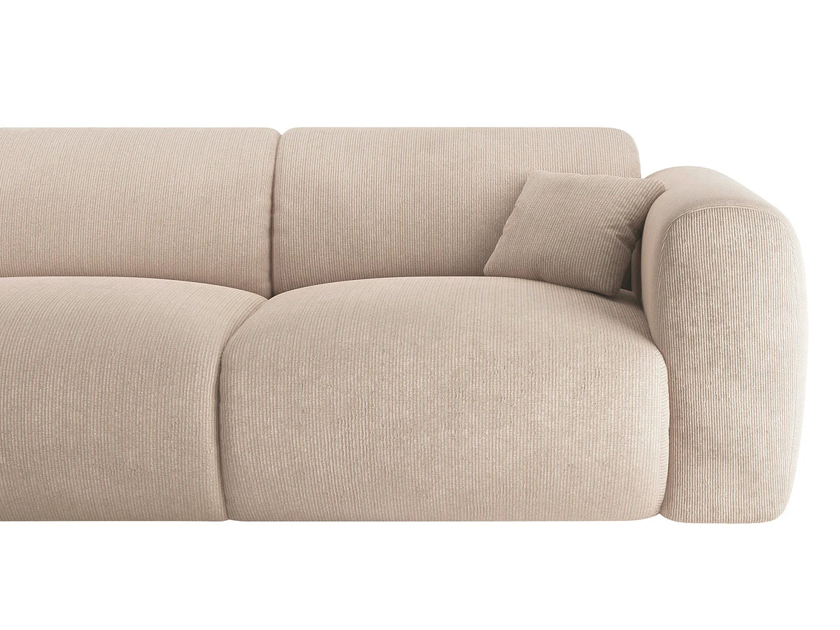 Grand canapé d'angle Japandi droit 5 places en velours côtelé fines côtes beige 280 cm - Pogni