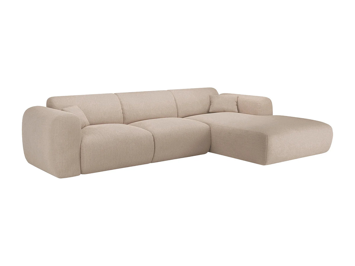 Grand canapé d'angle Japandi droit 5 places en velours côtelé fines côtes beige 280 cm - Pogni