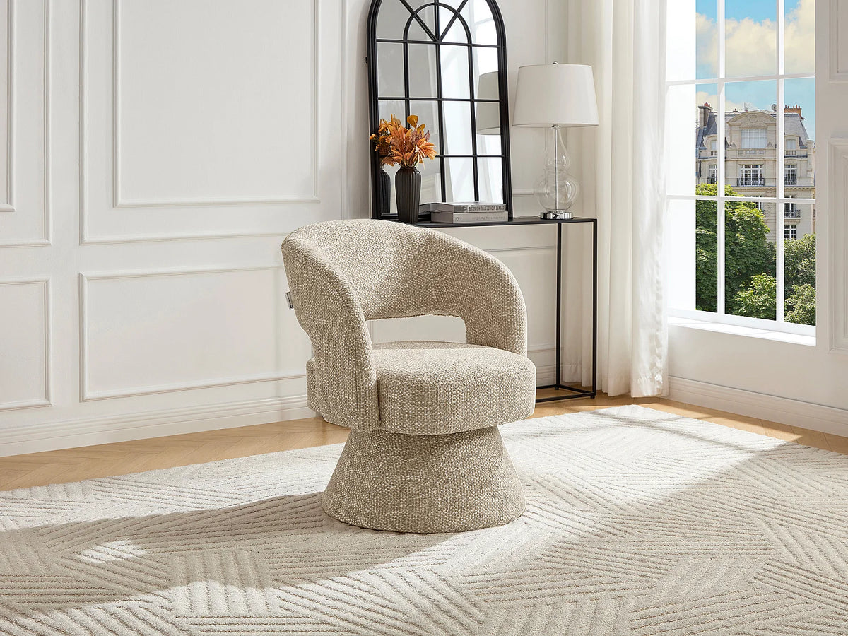 Fauteuil Japandi pivotant en tissu texturé beige - Narolia