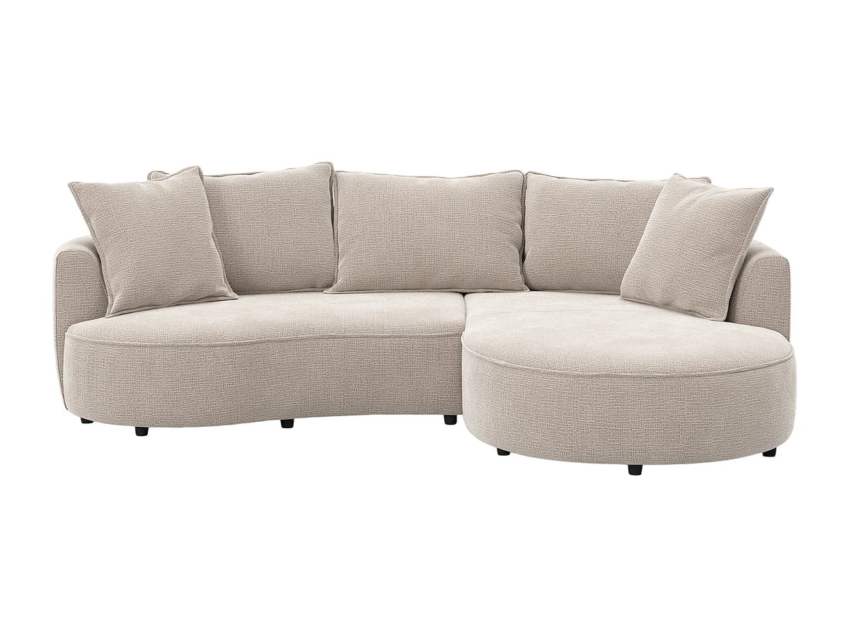 Canapé d'angle Japandi droit 5 places en tissu chenille taupe 260 cm - Ceprano