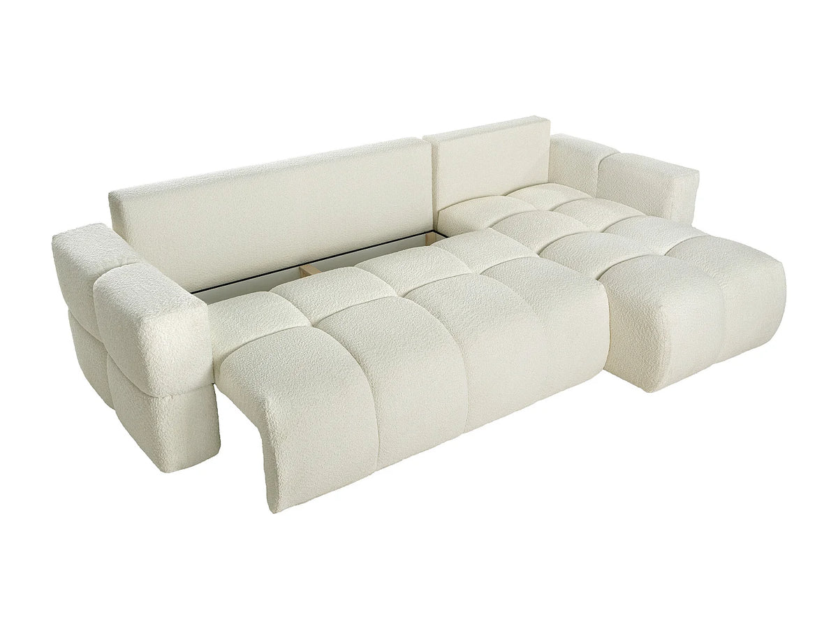 Canapé d'angle Japandi réversible convertible 5 places en bouclette beige 301 cm - Issoro