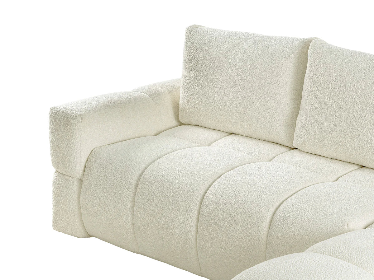 Canapé d'angle Japandi réversible convertible 5 places en bouclette beige 301 cm - Issoro