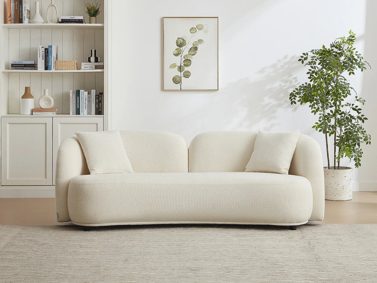 Canapé Japandi 3 places en bouclette blanche 226 cm - Linoria