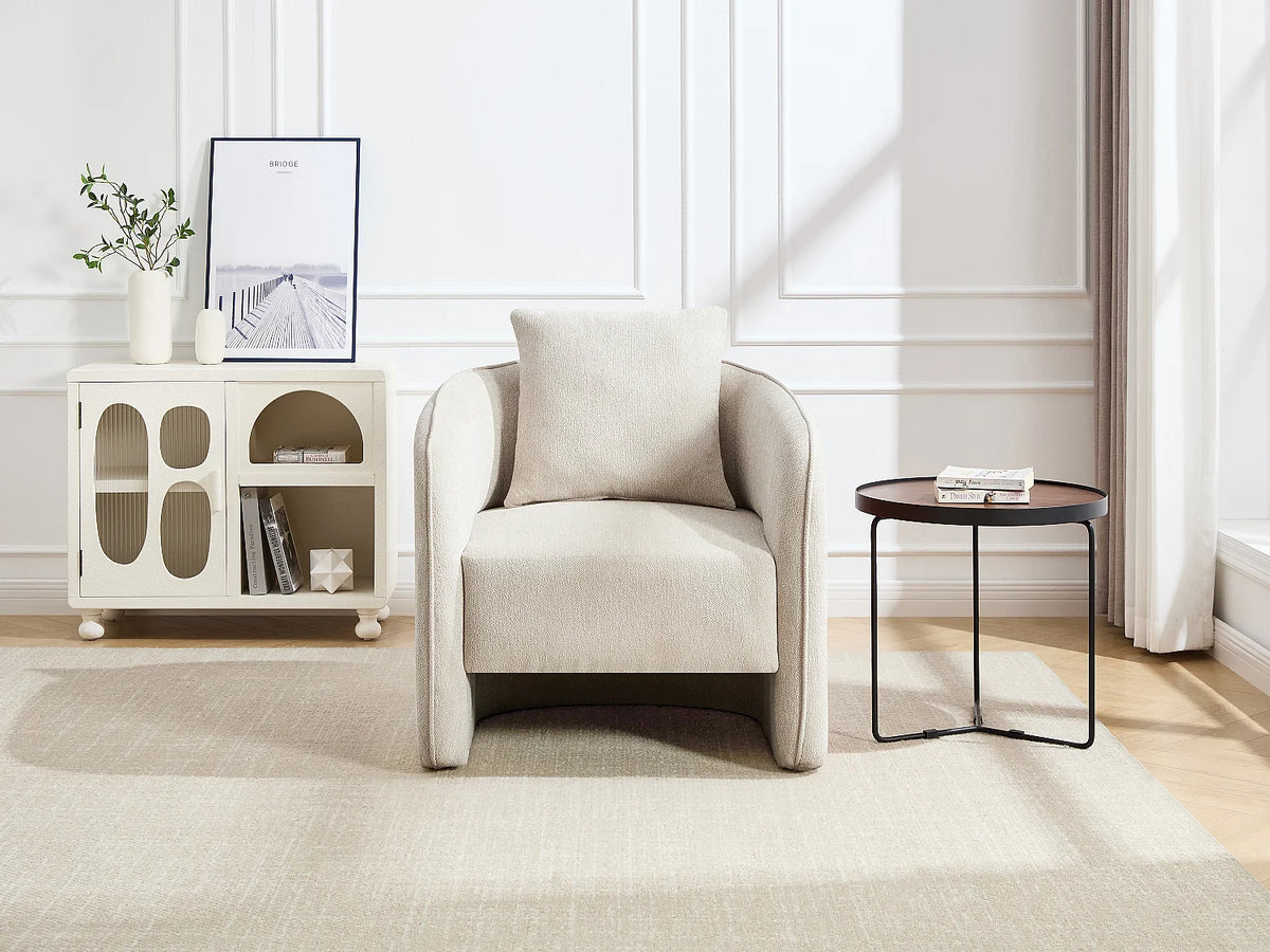 Fauteuil Japandi en tissu chiné beige - Lanito