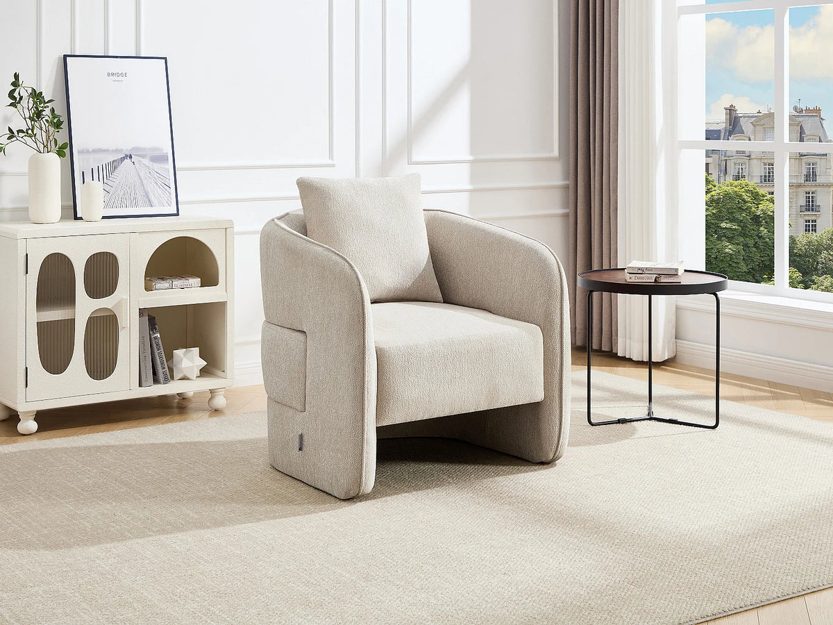 Fauteuil Japandi en tissu chiné beige - Lanito