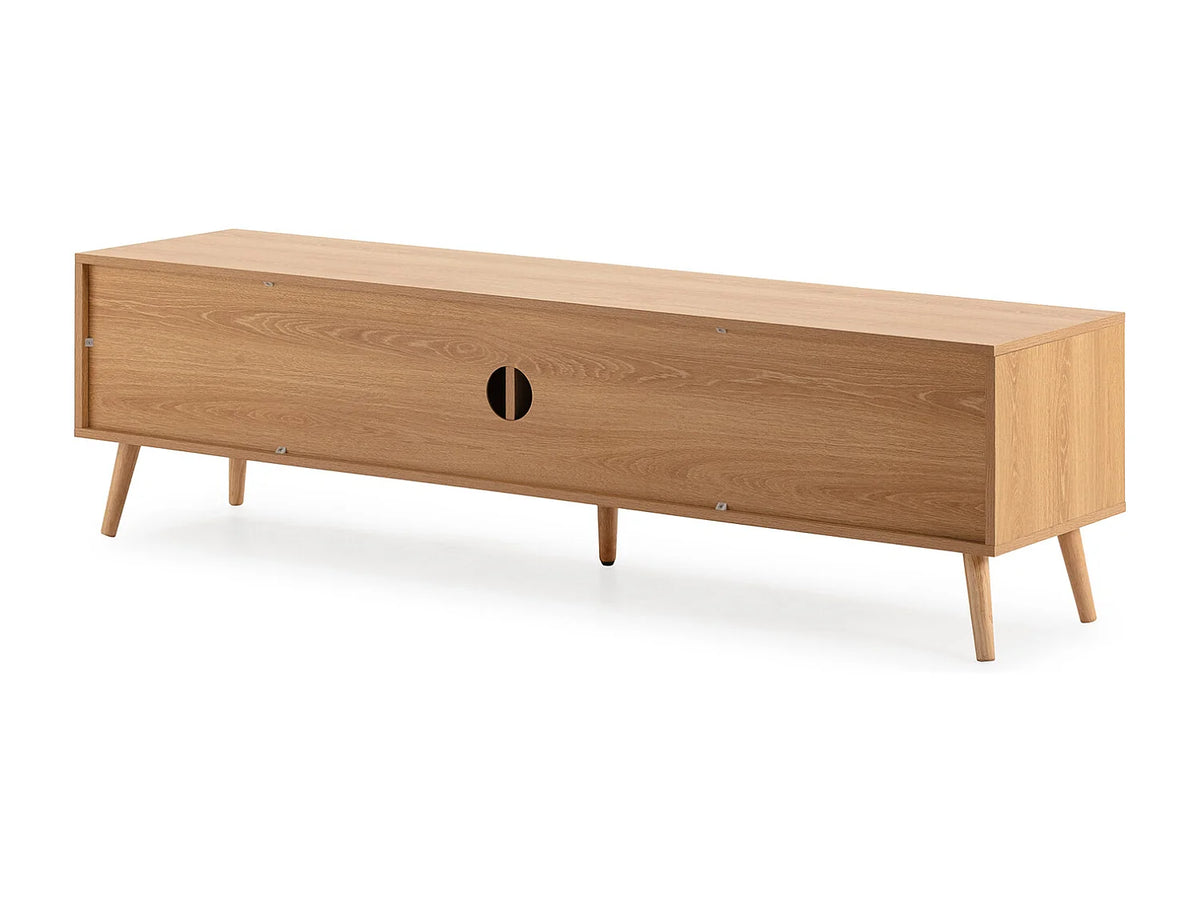 Meuble TV Japandi 4 portes push to open en mélamine effet chêne 160 x 45 cm - Telmo