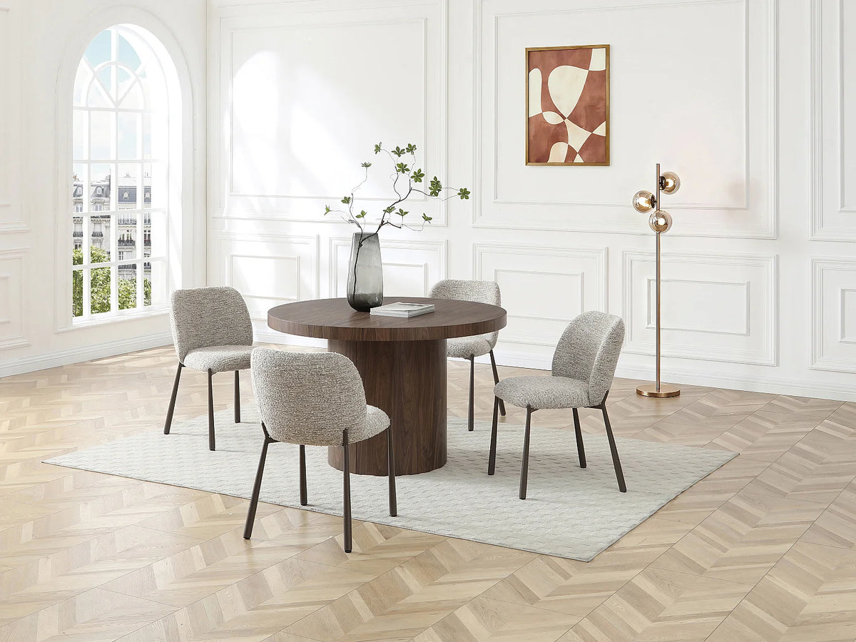 Table à manger ronde Japandi extensible 4 à 12 personnes en MDF naturel foncé Ø 120 cm - Sidrina