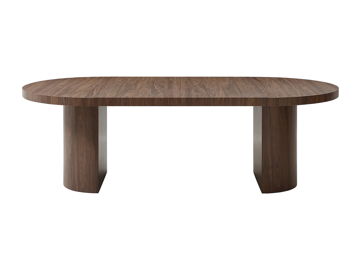 Table à manger ronde Japandi extensible 4 à 12 personnes en MDF naturel foncé Ø 120 cm - Sidrina