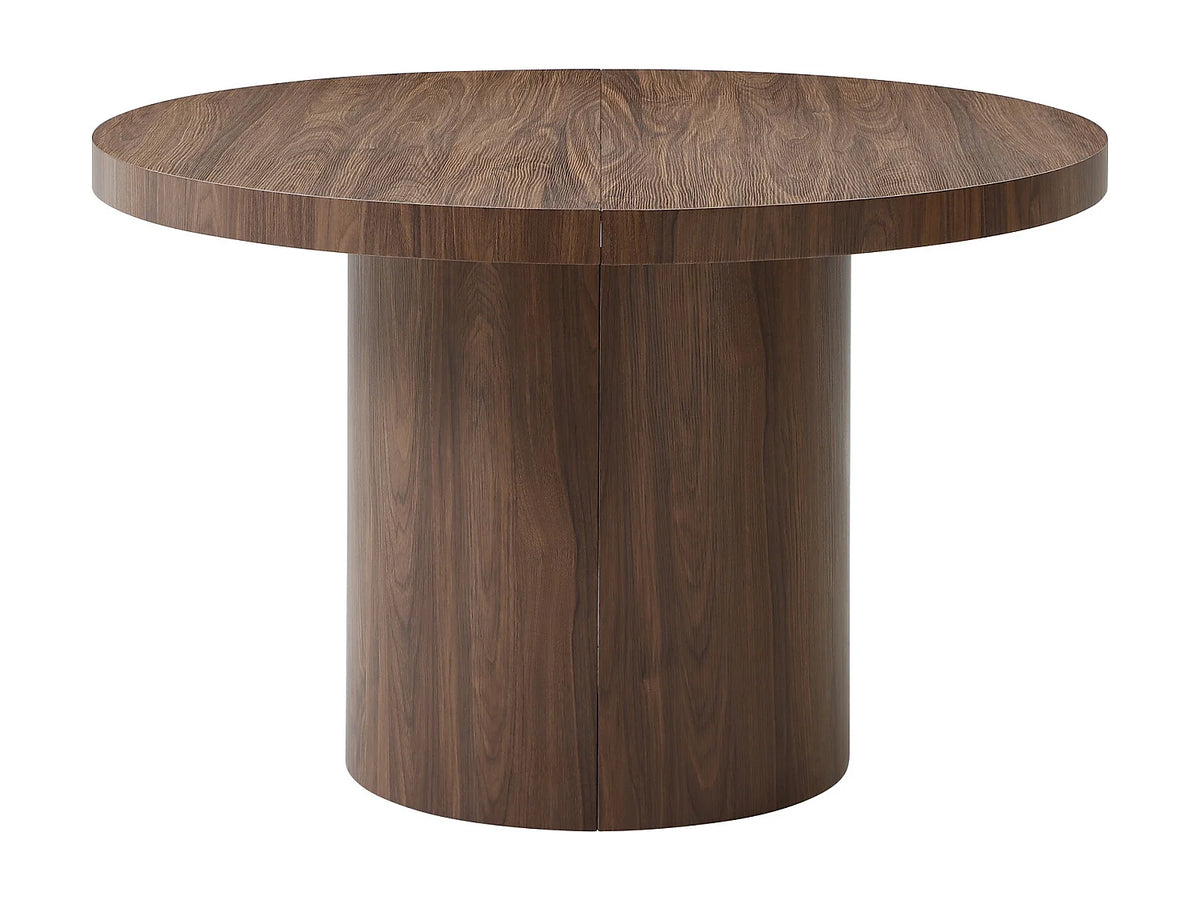 Table à manger ronde Japandi extensible 4 à 12 personnes en MDF naturel foncé Ø 120 cm - Sidrina