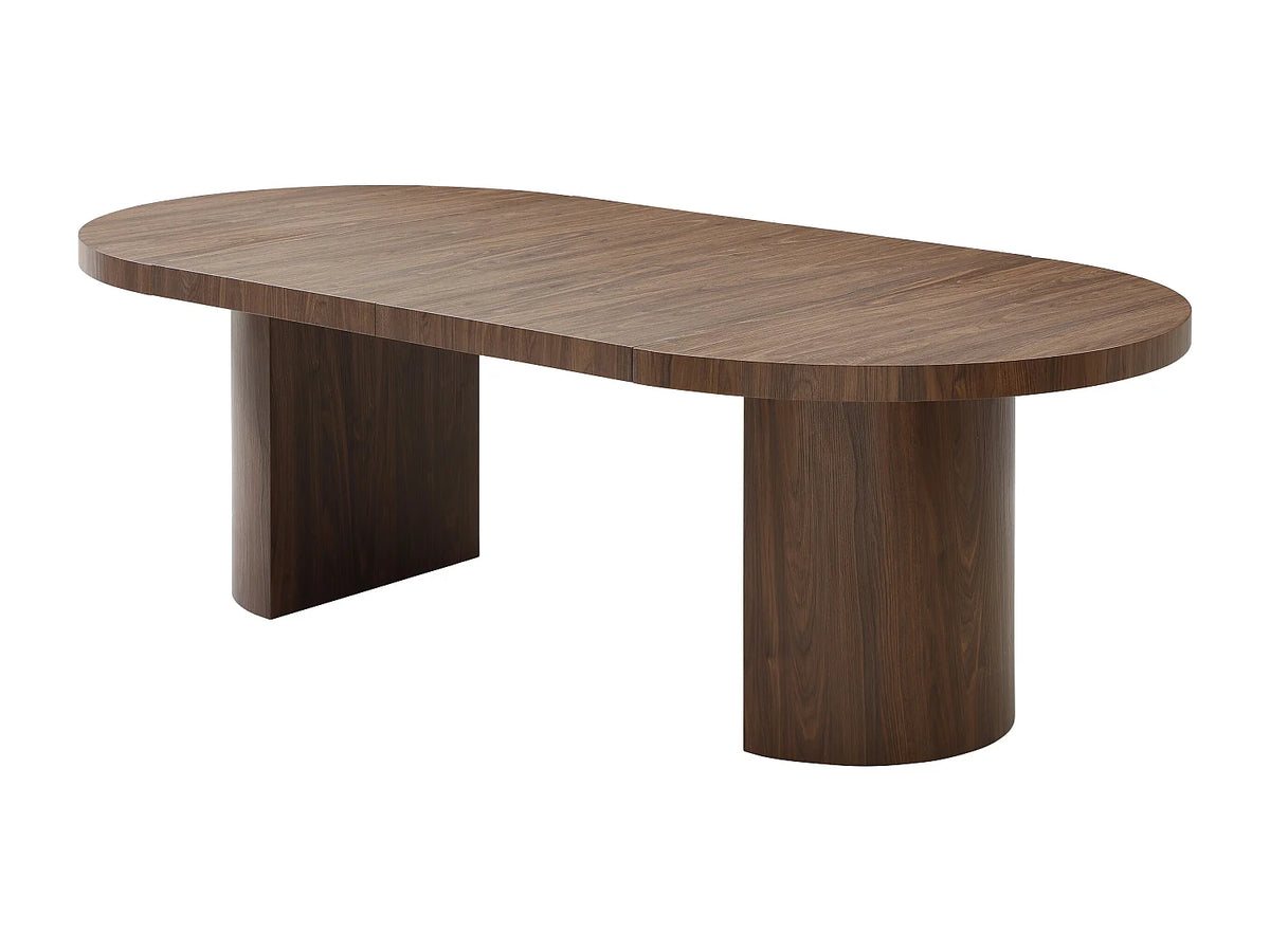 Table à manger ronde Japandi extensible 4 à 12 personnes en MDF naturel foncé Ø 120 cm - Sidrina