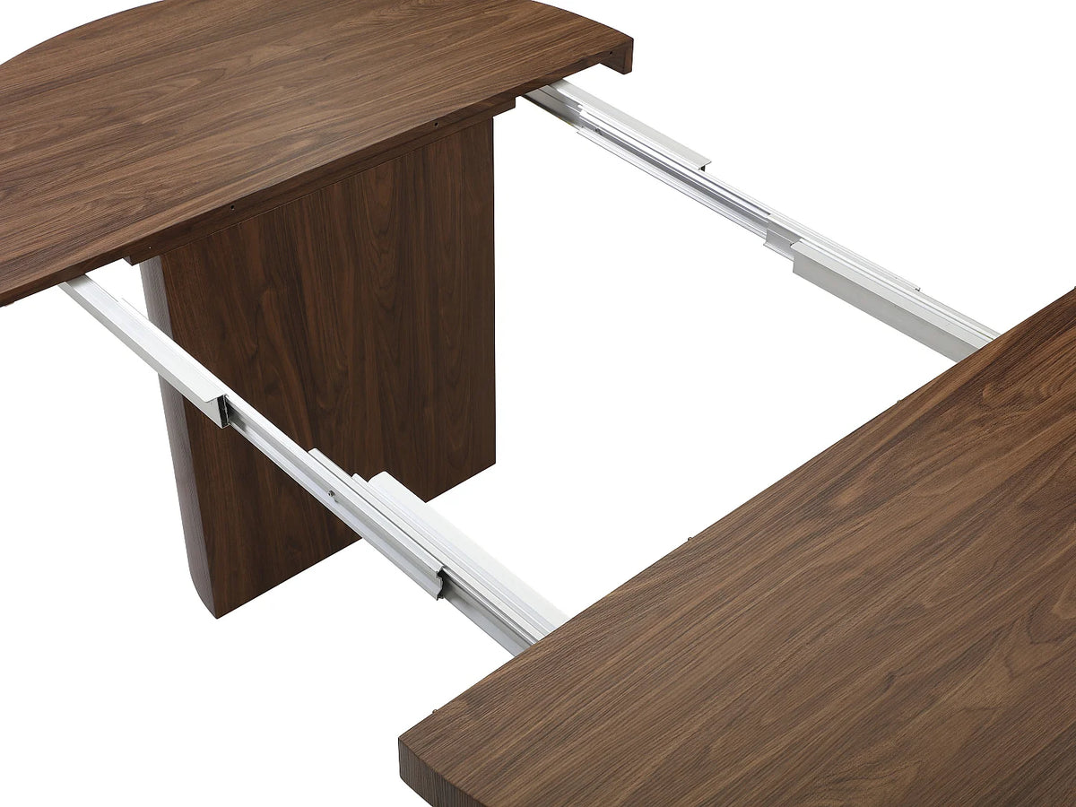 Table à manger ronde Japandi extensible 4 à 12 personnes en MDF naturel foncé Ø 120 cm - Sidrina