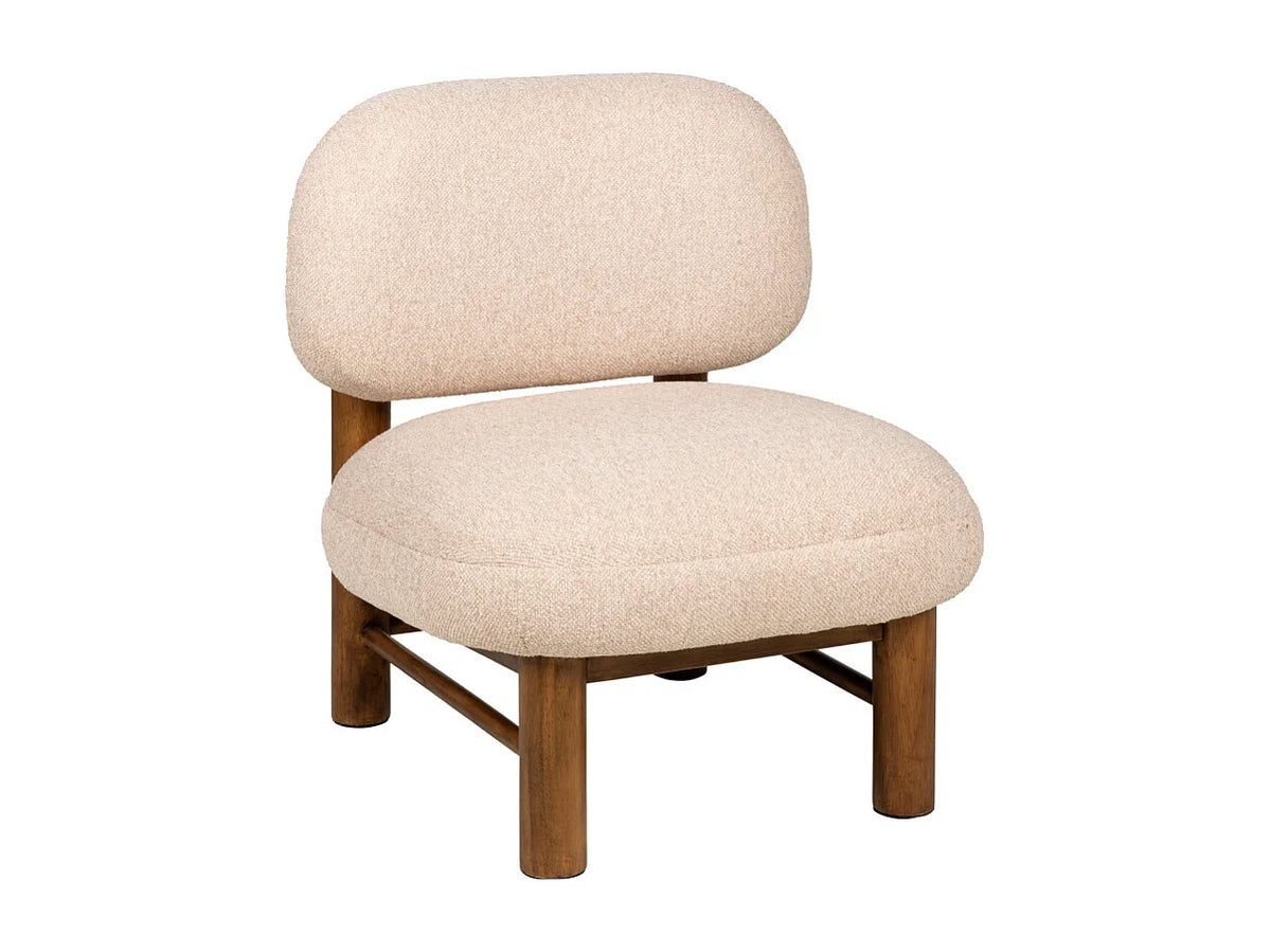 Fauteuil Japandi bas en bois et tissu bouclette beige - Nubo
